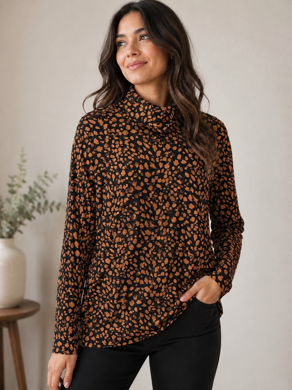 Chico’s Touch of Cool Cheetah Print Turtleneck Top Size 2 NWT Animal Print